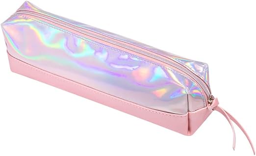 Estojo BRW Holografico Rosa Claro 1 Ziper