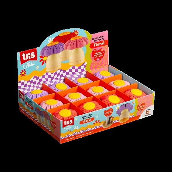 Apontador Tris Deposito e Borracha Holic Floral